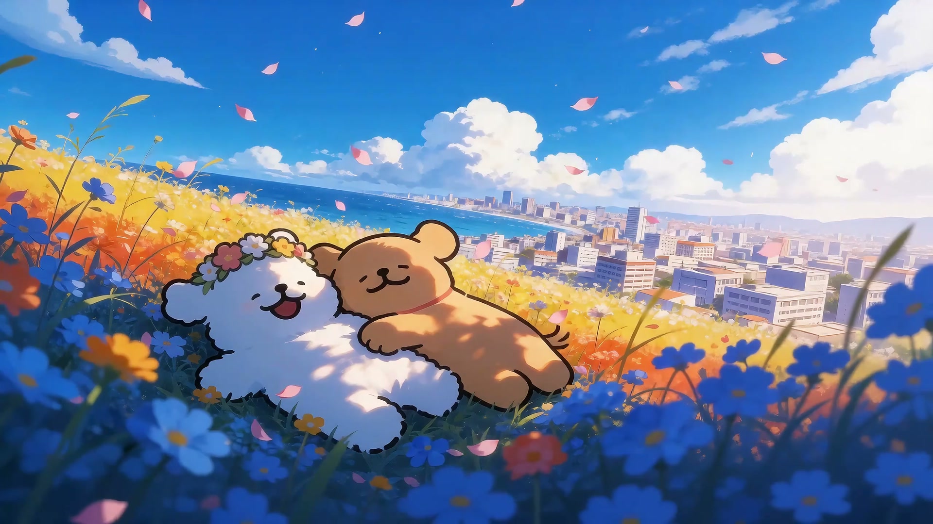 First-frame preview of the Line Dog Meadow animated CC Theme
